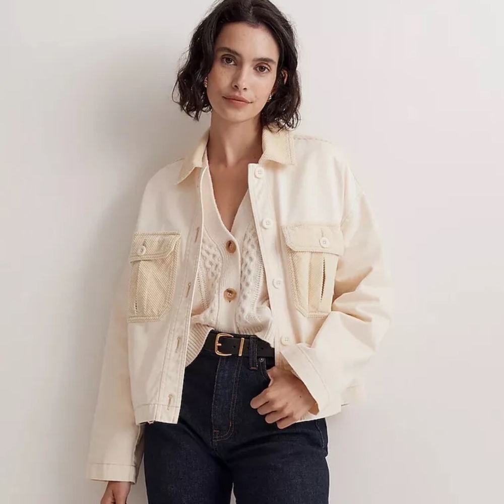 Madwell Womens Chino Beige Boxy Shirt Jacket Corduroy Shachet XS NWOT